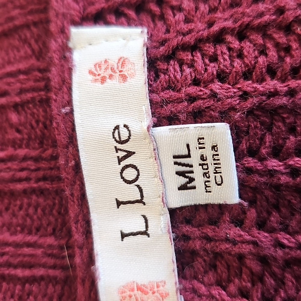 L Love Women's Burgundy Cable Knit Long Cardigan - Picture 5 of 7